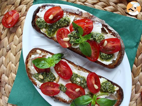 Fresh cheese, pesto, and cherry tomato toasts - photo 2