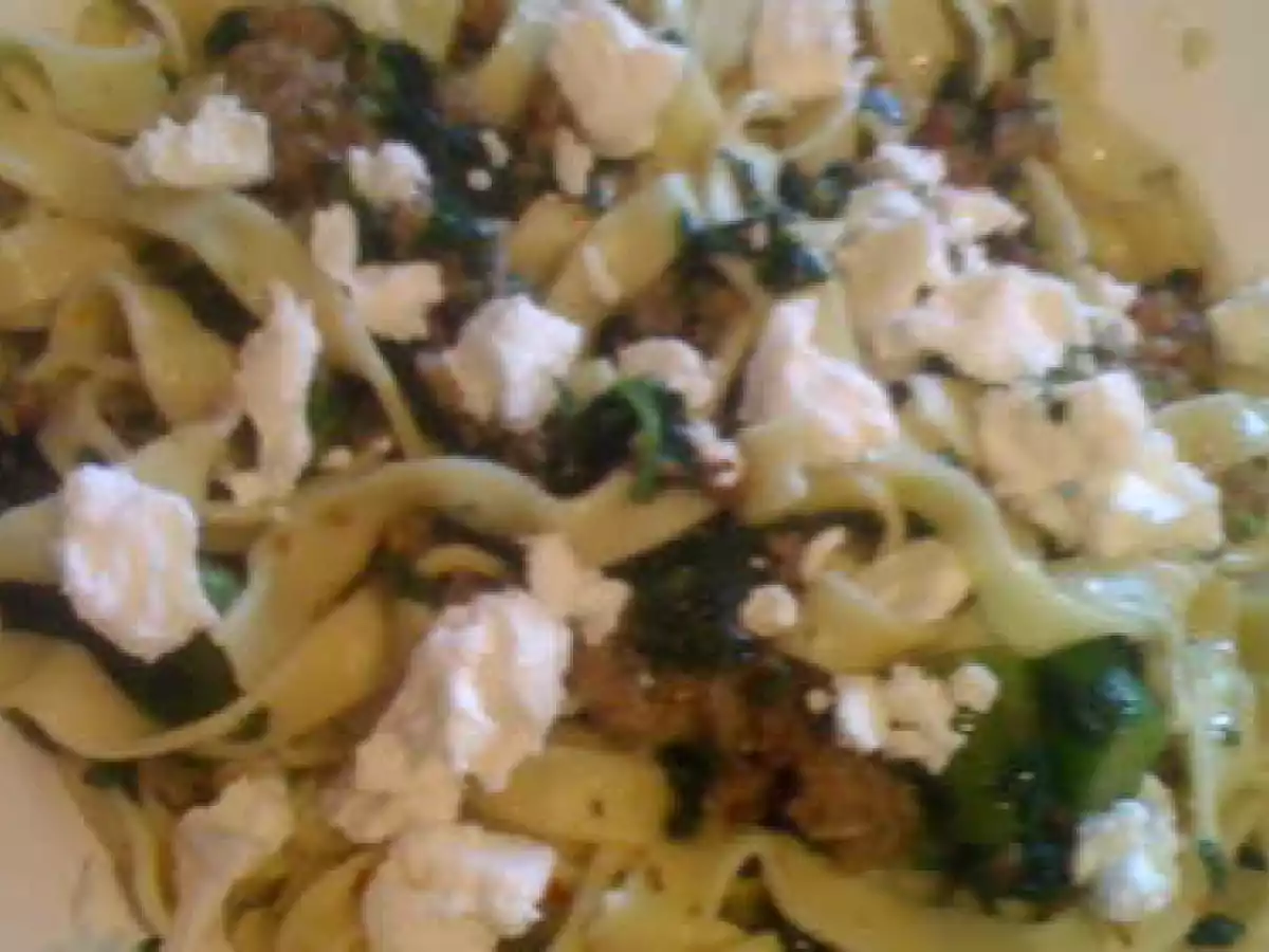 Fresh Fettucine with Sausage, Asparagus, Spinach and Crumbled Goat - photo 2
