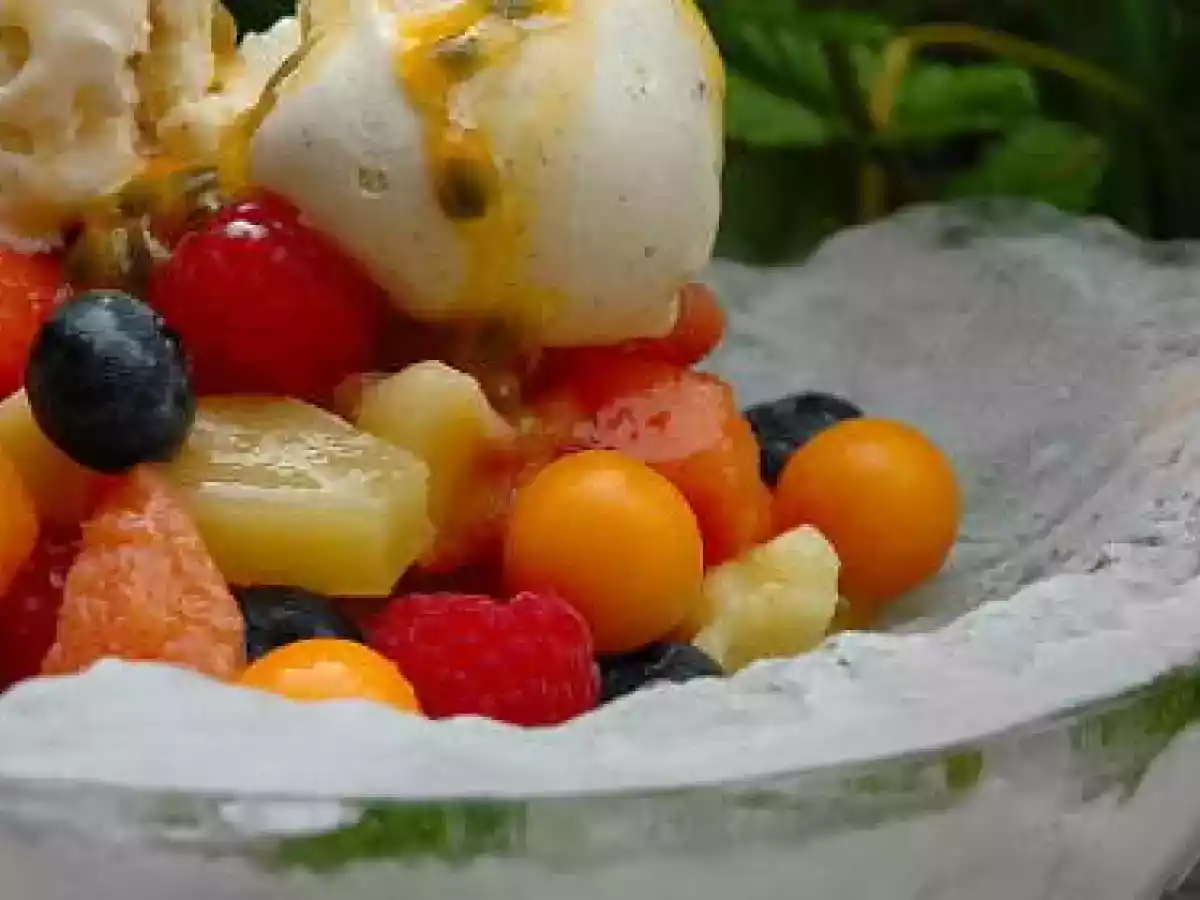 Fruit Salad with Passion Fruit and Vanilla Bean Ice-cream - photo 2