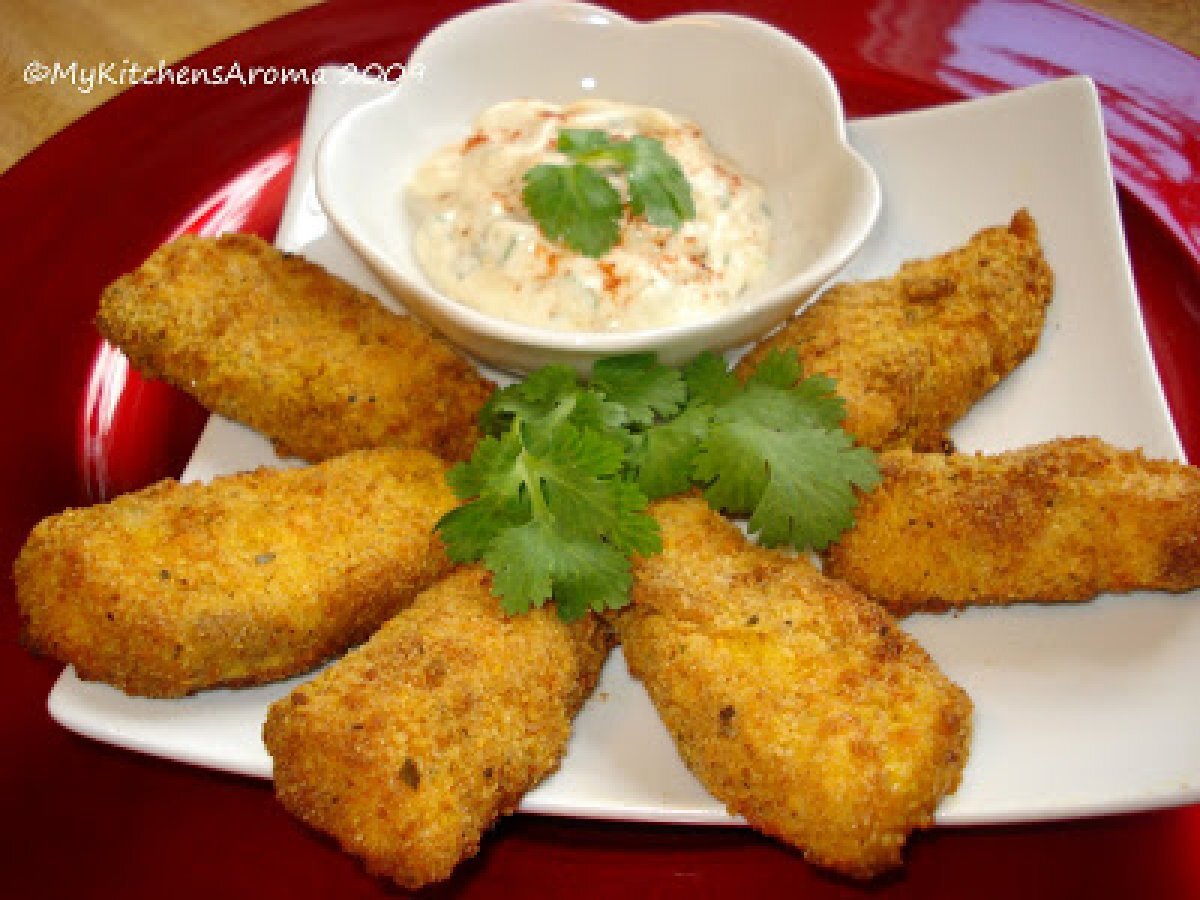 Fusion Cuisine - Tandoori Spiced Baked Salmon Fish Sticks with Parmesan Crust