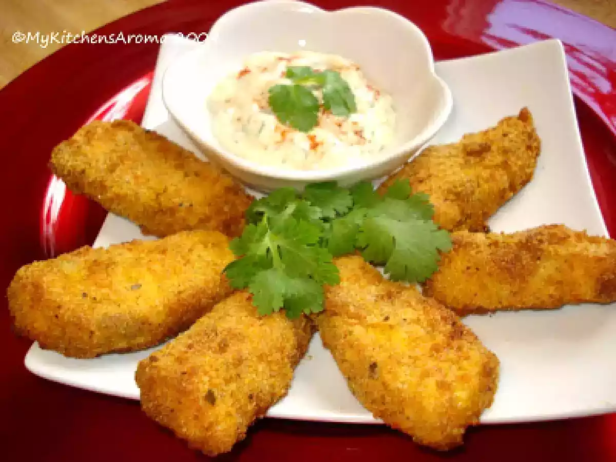 Fusion Cuisine - Tandoori Spiced Baked Salmon Fish Sticks with Parmesan Crust