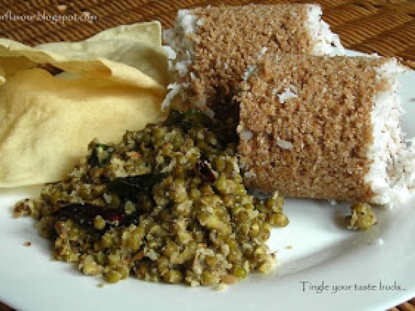 Gotham puttu (wheat steam cake) and cherupayar