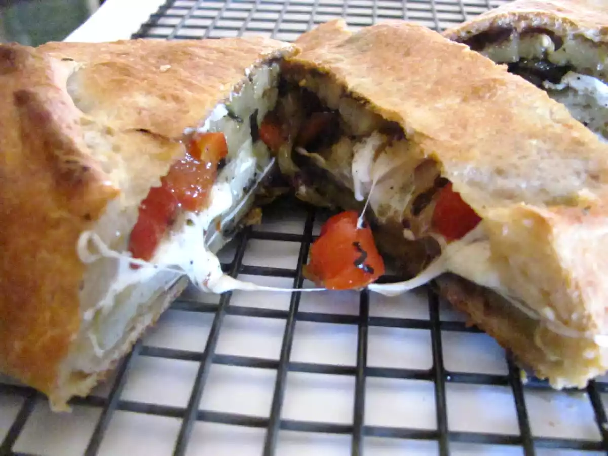 Grilled Eggplant, Onion, and Red Pepper Stuffed Bread