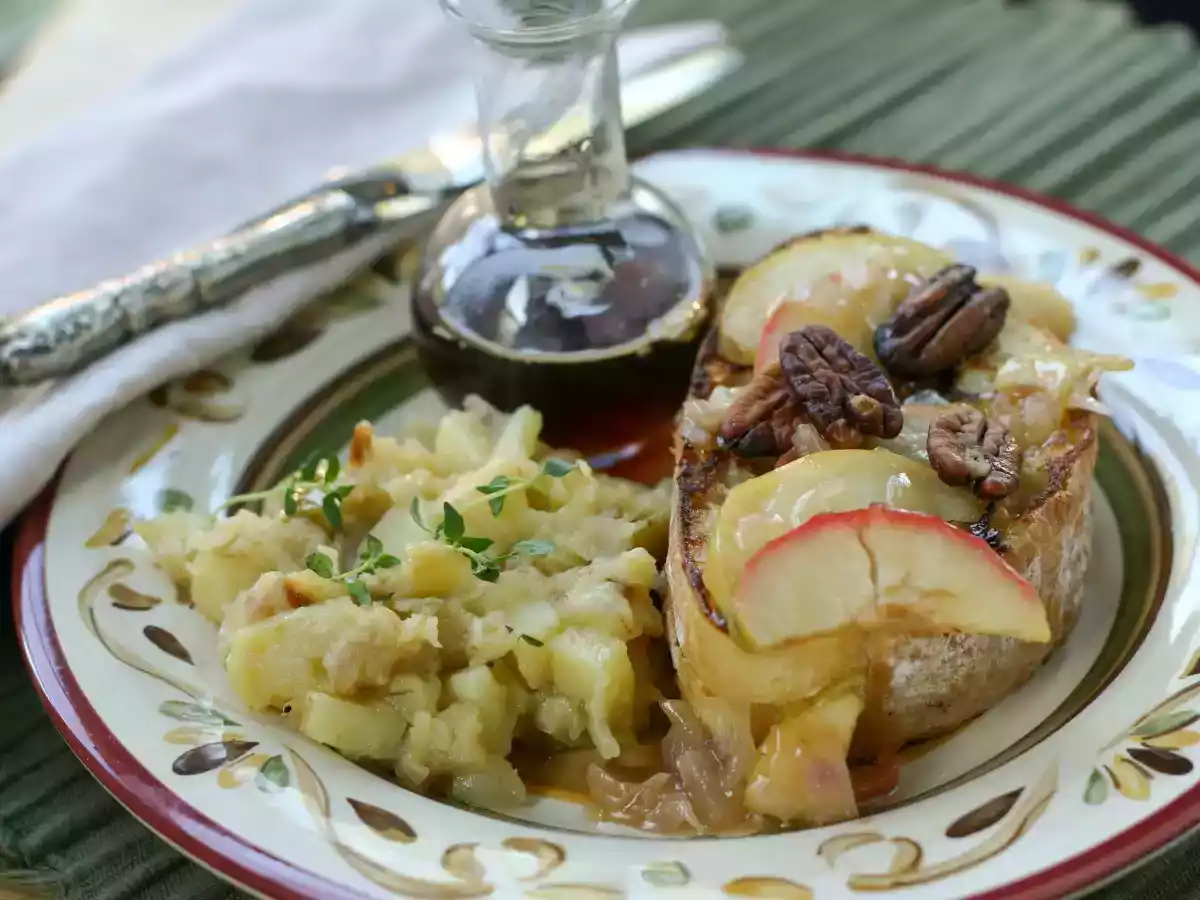 Gruyere French Toast with Warm Apple Syrup