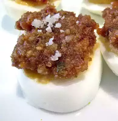 Haroset recipe with dijon mustard on hard boiled eggs