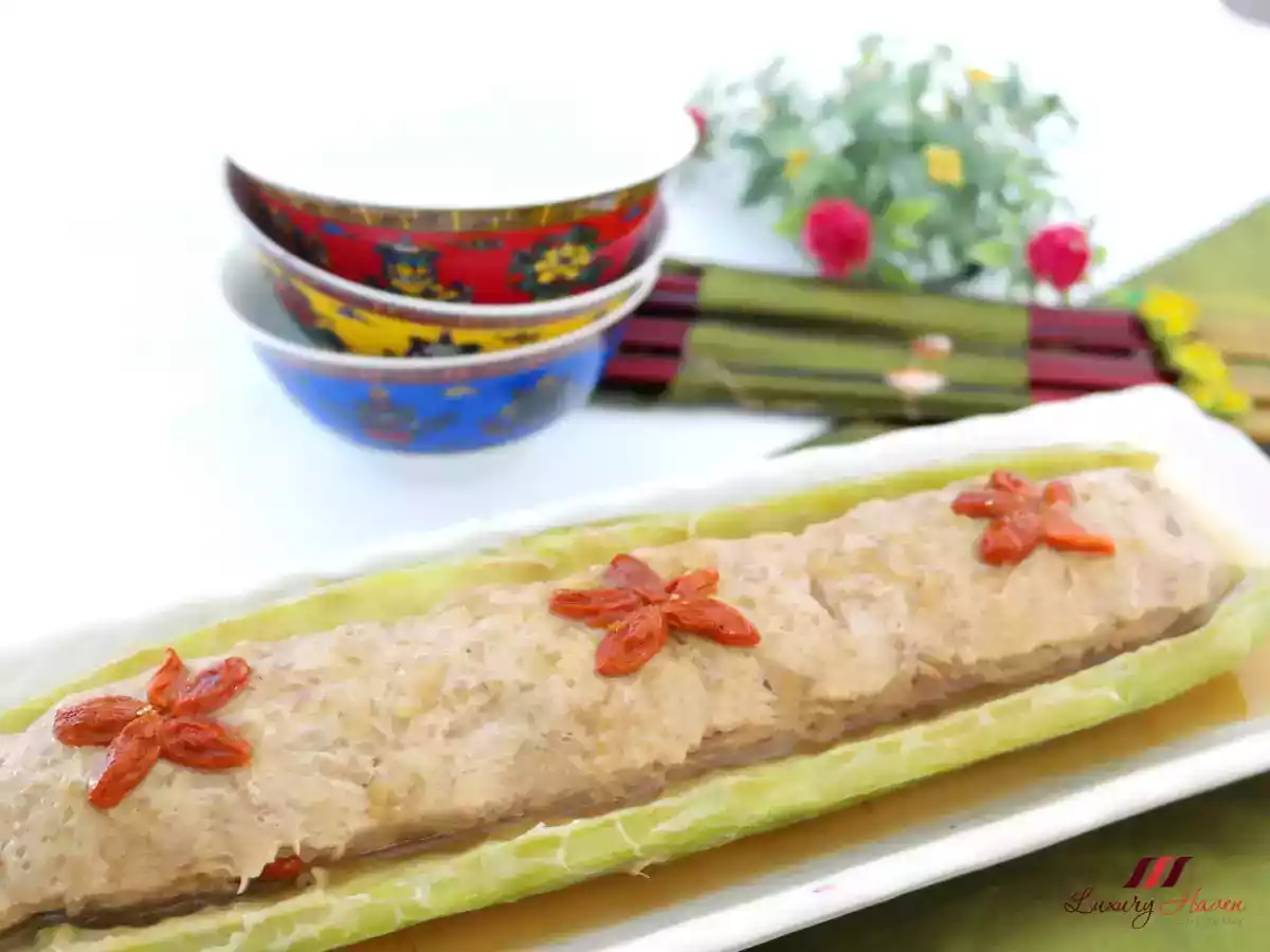 Healthy Stuffed Bitter Gourd Boat with Minced Pork