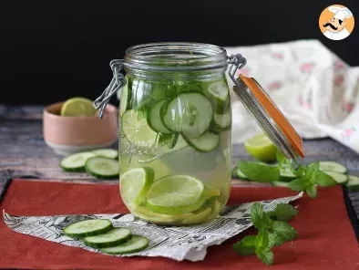 Homemade flavored water with cucumber, lime, mint and ginger