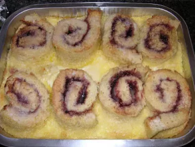 Jam roly poly bread and butter pudding