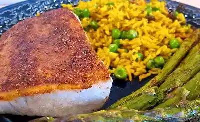 Jean-georges spiced mahi-mahi recipe with pea pilaf