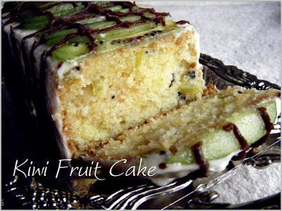 Easy lemon butter cake with thick cream and kiwi fruit