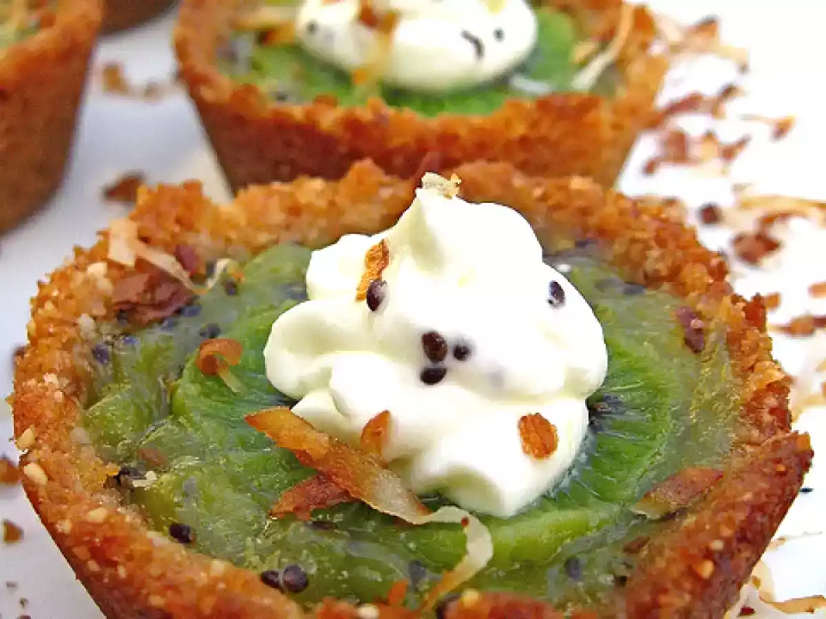 Kiwi Tartlets in Coconut Almond Shells with Lime Whipped Cream