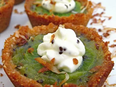 Kiwi Tartlets in Coconut Almond Shells with Lime Whipped Cream