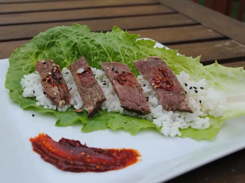 Korean BBQ: Marinated short ribs in lettuce leaves