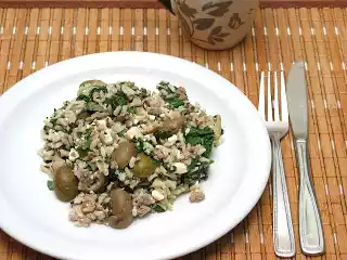 Lamb rice recipe with mint, feta, and spinach