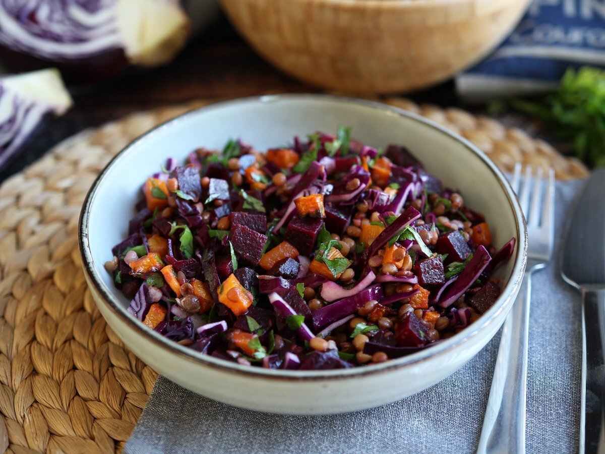 Lentil, butternut, red cabbage, beet and parsley salad (perfect for fall/winter)