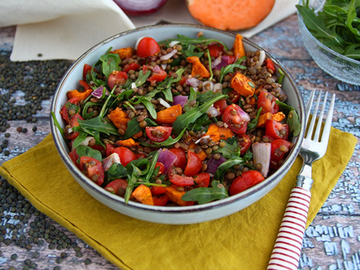 Lentil salad with sweet potatoes