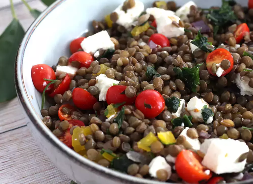 Lentil, tomato, and feta salad