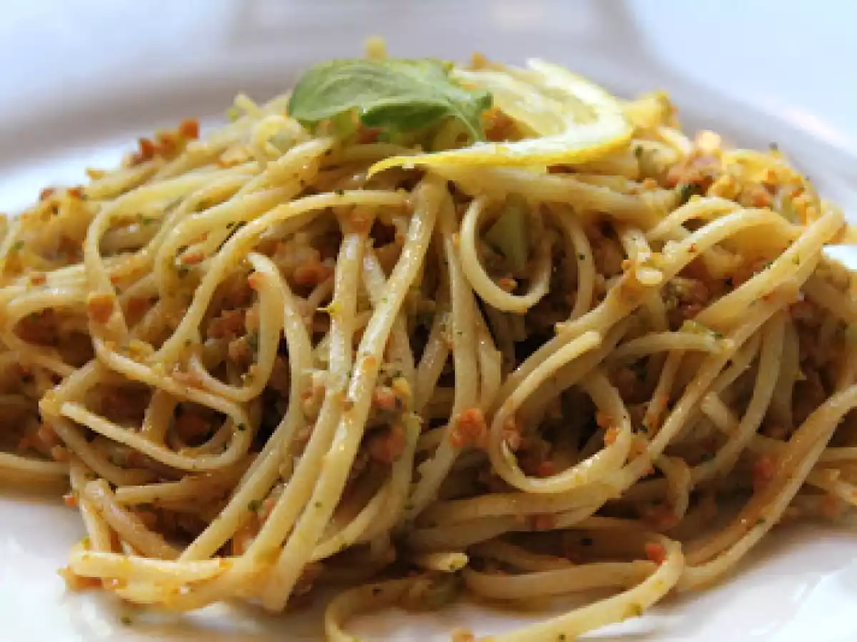Linguine with Chorizo, Broccoli, Chickpeas, Garlic and Lemon