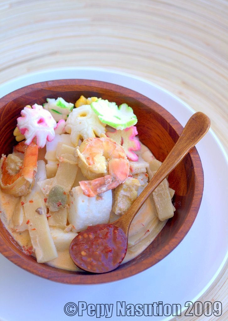 Lontong sayur indonesian cooked vegetables in coconut milk with rice