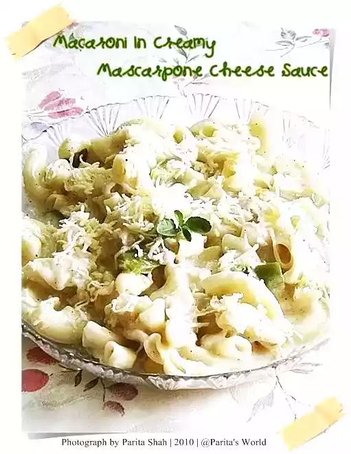 Macaroni recipe in creamy mascarpone cheese sauce