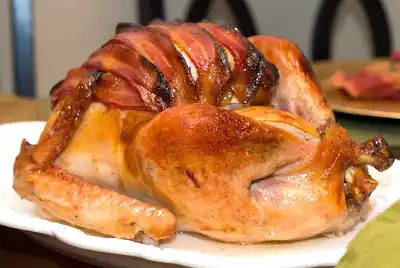 Maple glazed roast turkey with applewood smoked bacon