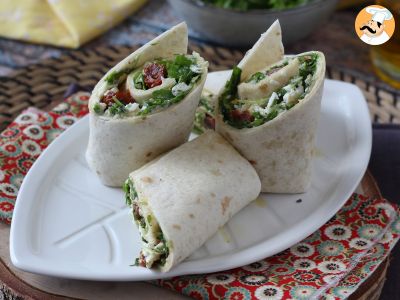 Mediterranean wrap stuffed with hummus, arugula, peppers and feta - photo 3