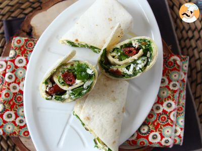 Mediterranean wrap stuffed with hummus, arugula, peppers and feta - photo 4