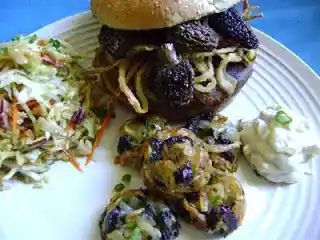 Morel mushroom stuffed teriyaki burgers recipe & tater tots