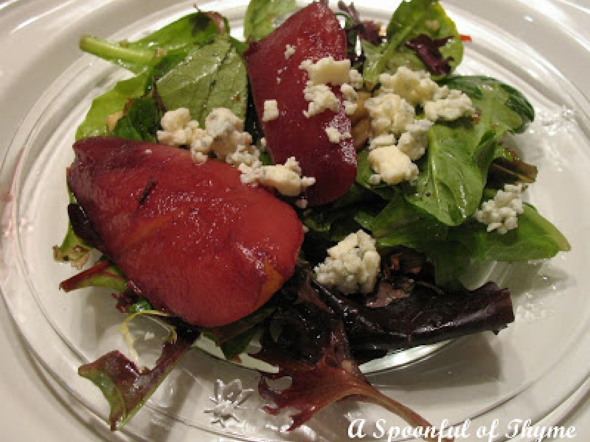 Mulled Pear Salad with Blue Cheese Dressing