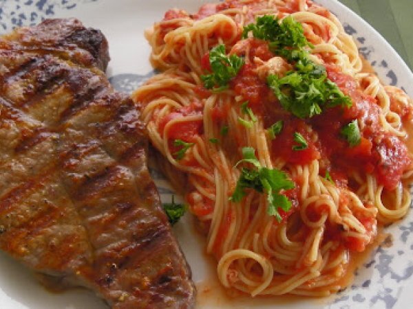 New York Strip Steak with Angel Hair Pasta