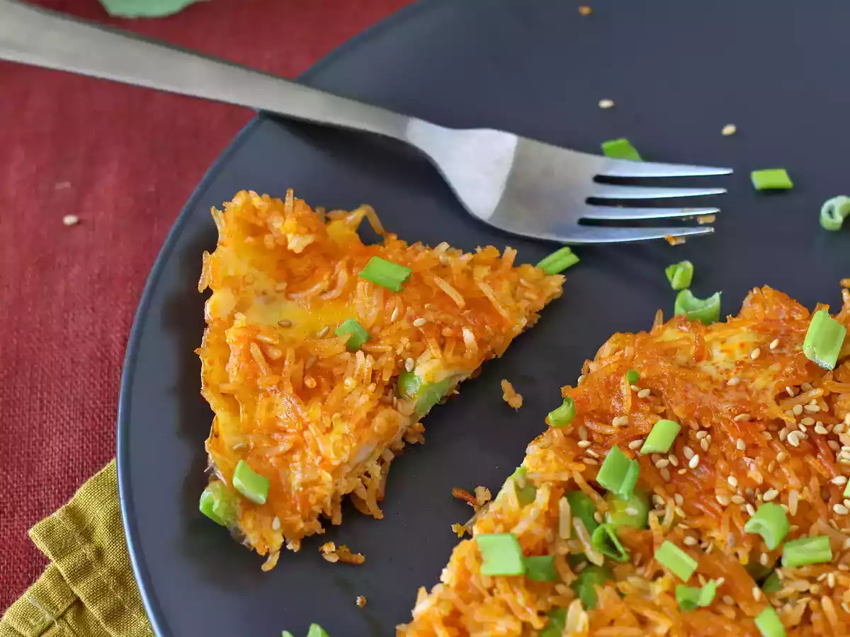 Omelette with crispy rice and soybeans, a spicy meal that's quick and waste-free!