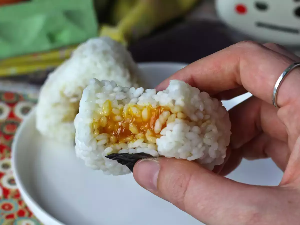 Onigiri with egg yolks cured in soy sauce - photo 3