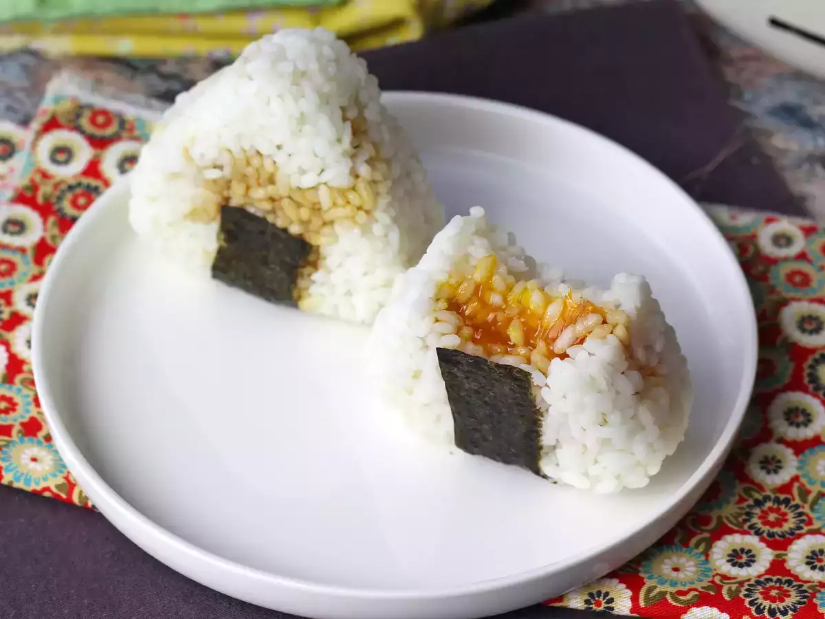 Onigiri with egg yolks cured in soy sauce - photo 8