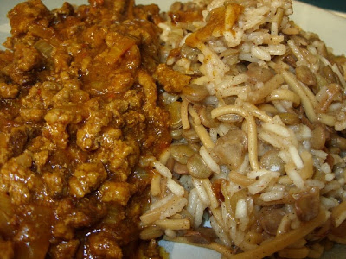 Ottolenghi to the rescue! Kosheri & spicy minced beef.