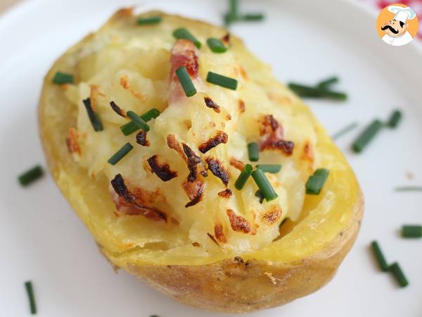 Oven-baked stuffed potatoes with bacon and cheese