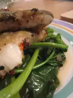 Pan fried cod recipe with stir fried chinese spinach