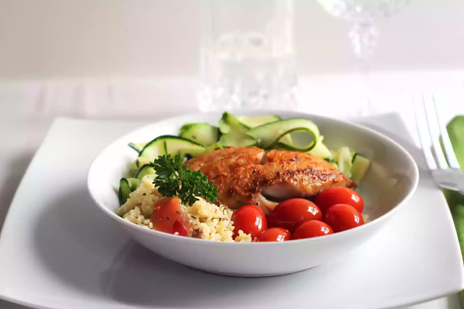Pan-fried pollock recipe with zucchini and tomatoes