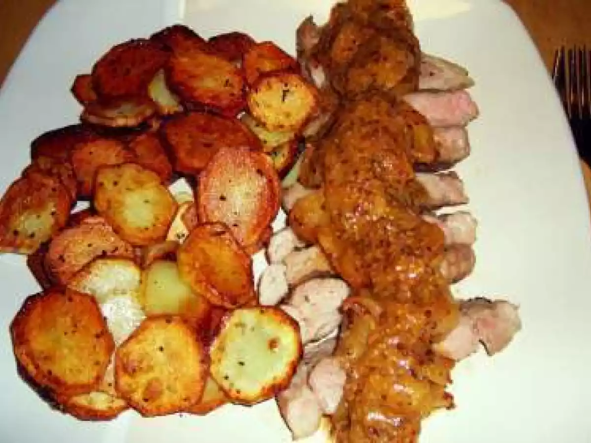 Pan Fried Pork Rib Steak with Apple and Mustard Sauce + Sauteed - photo 3