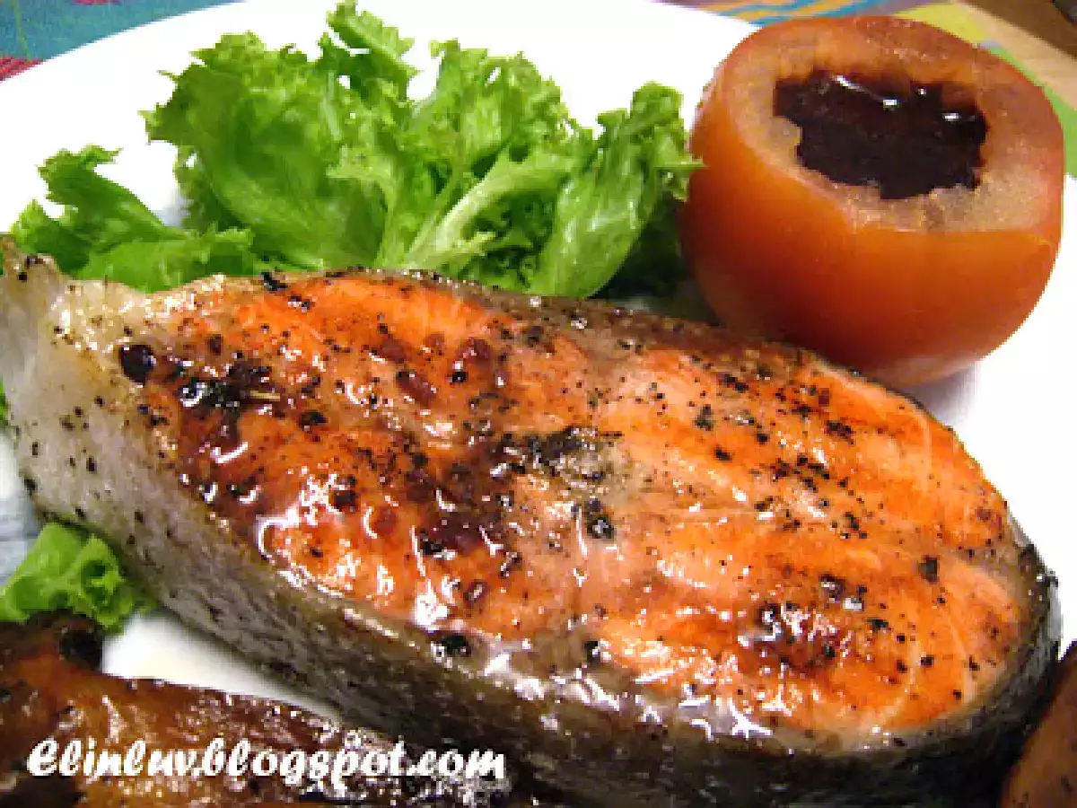 Pan Fried Salmon Steak With Red Wine Sauce - photo 2