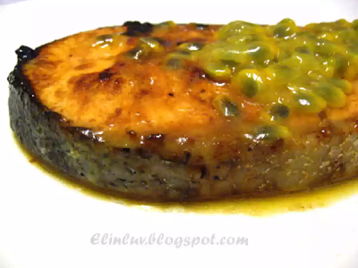 Pan Grilled Salmon With Passion Fruit Pulps & Seeds Topping