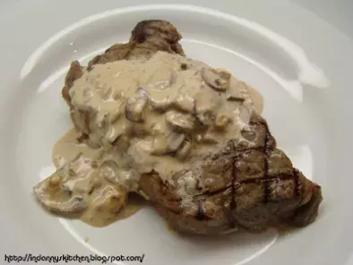 Pan Seared Steak with Mushroom Brandy Cream Sauce