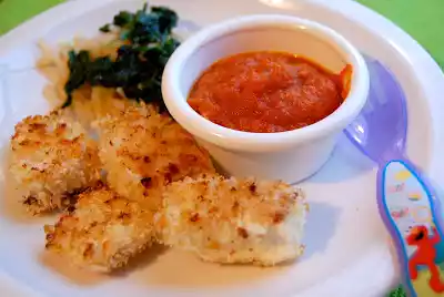 Panko crusted fish nuggets recipe with carrot ketchup