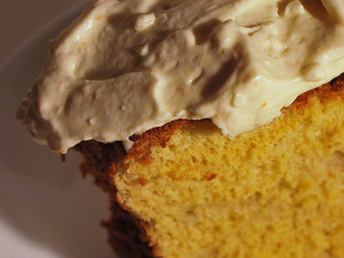 Passover orange and apricot sponge cake with citrus mascarpone frosting