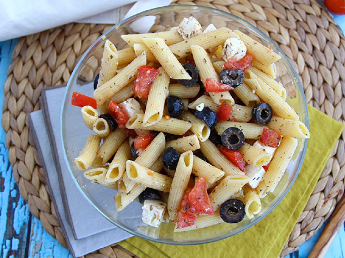 Pasta salad, with tomato, feta cheese and olives - photo 3