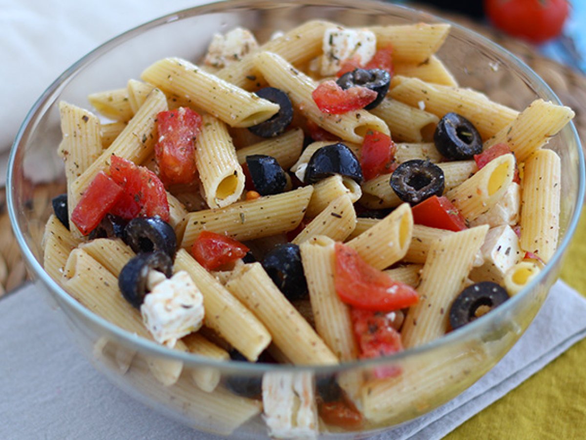 Pasta salad, with tomato, feta cheese and olives - photo 4