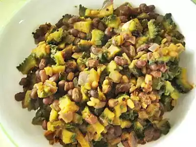 Bittergourd and azuki beans recipe poriyal
