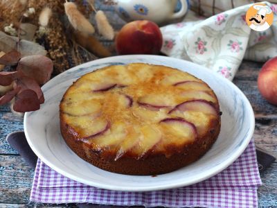 Peach upside-down cake, soft, melting and caramelized - photo 2