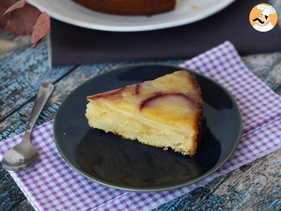 Peach upside-down cake, soft, melting and caramelized - photo 3