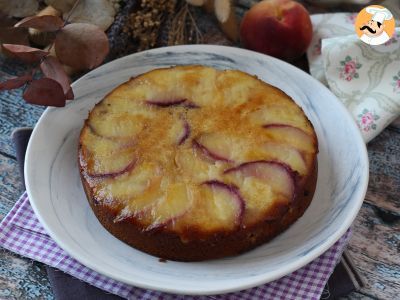 Peach upside-down cake, soft, melting and caramelized - photo 5