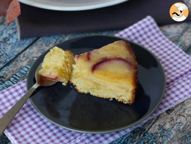 Peach upside-down cake, soft, melting and caramelized - photo 6